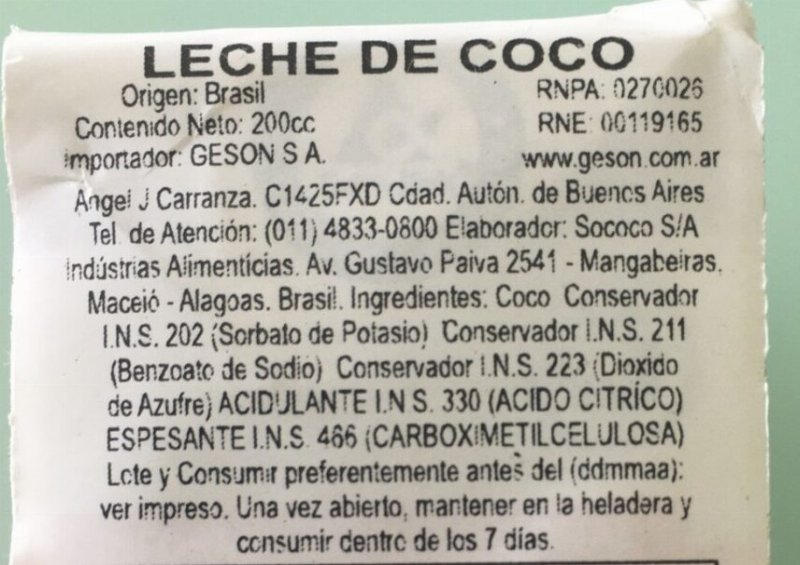 Foto da lista de ingredientes