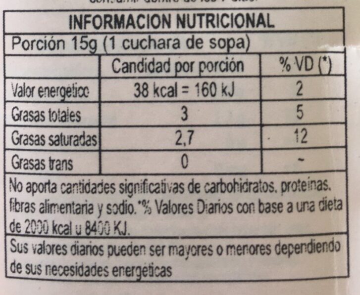 Foto da tabela nutricional