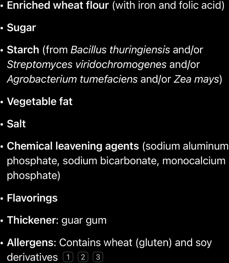 Foto da lista de ingredientes