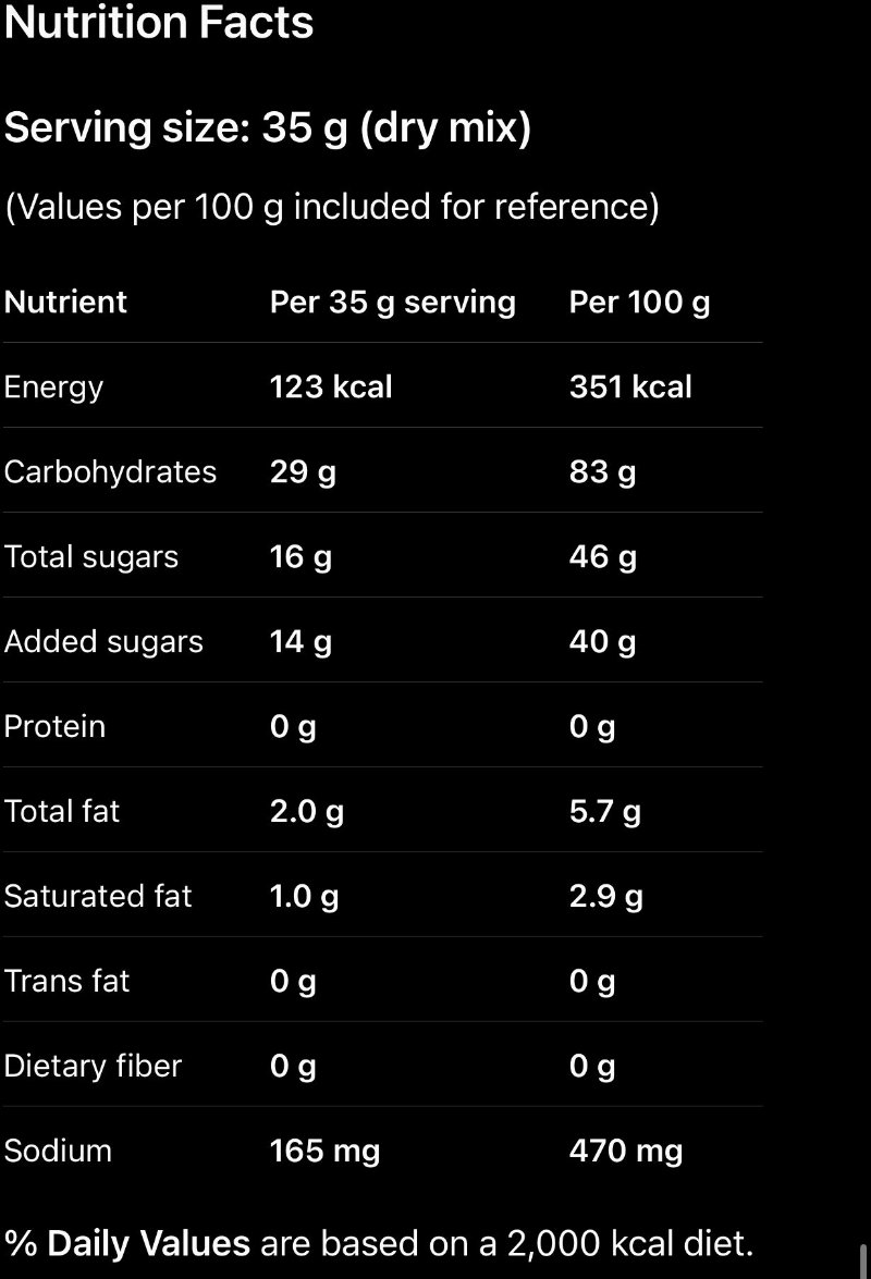 Foto da tabela nutricional