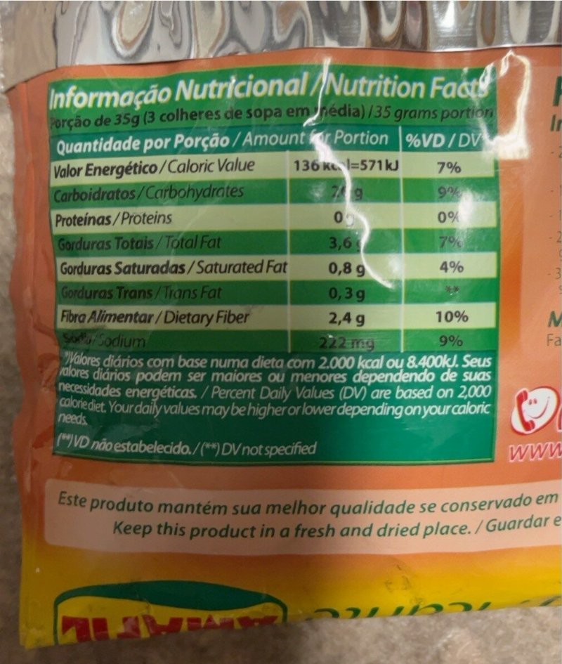 Foto da tabela nutricional