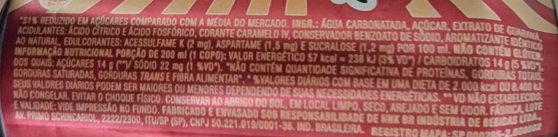 Foto da lista de ingredientes