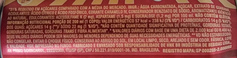 Foto da tabela nutricional