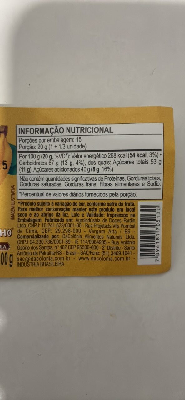 Foto da tabela nutricional