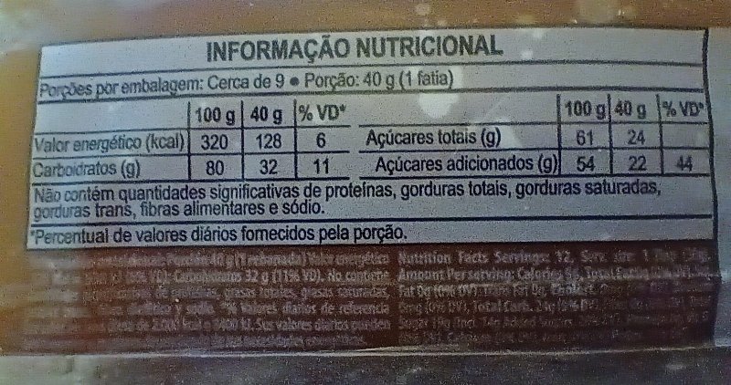 Foto da tabela nutricional