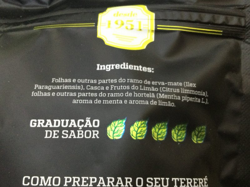 Foto da lista de ingredientes