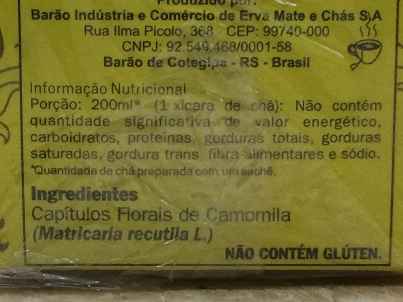 Foto da tabela nutricional