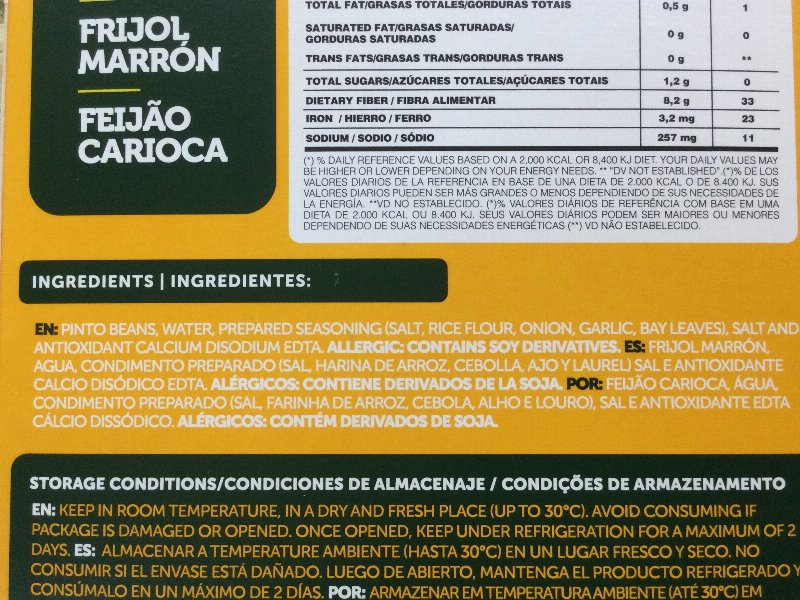 Foto da lista de ingredientes