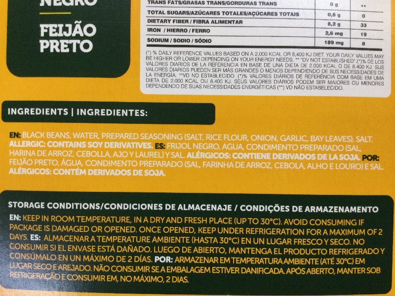 Foto da lista de ingredientes