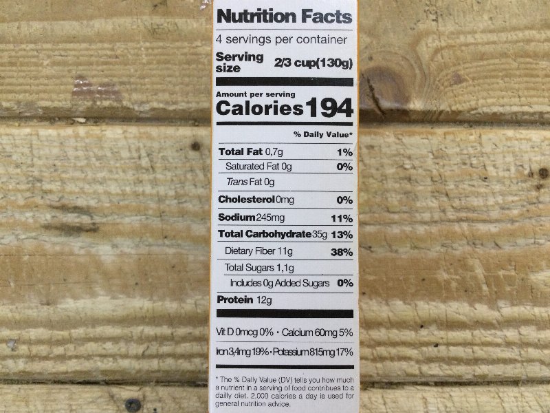 Foto da tabela nutricional