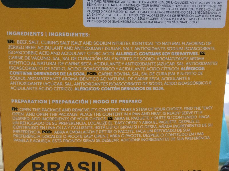 Foto da lista de ingredientes