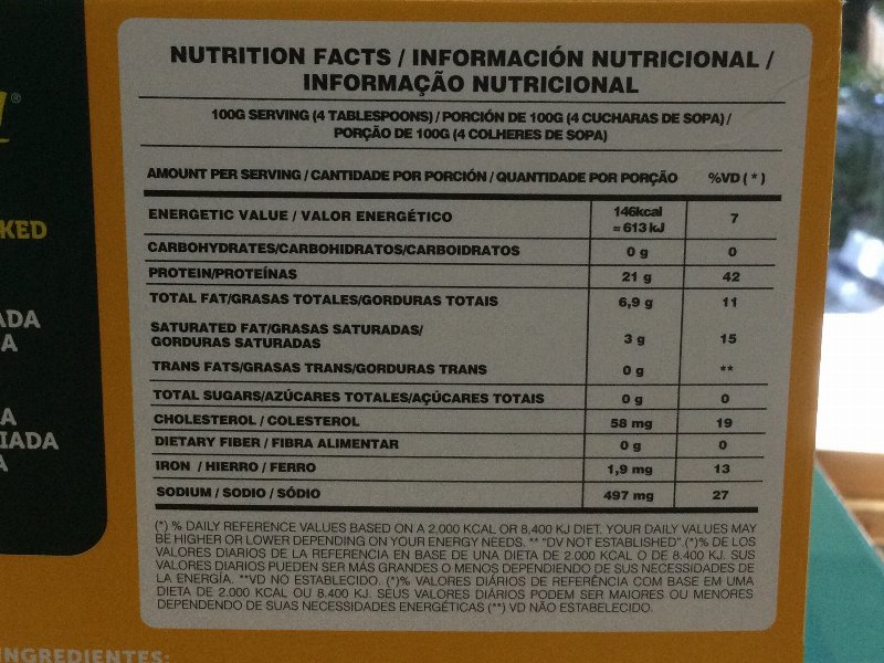 Foto da tabela nutricional