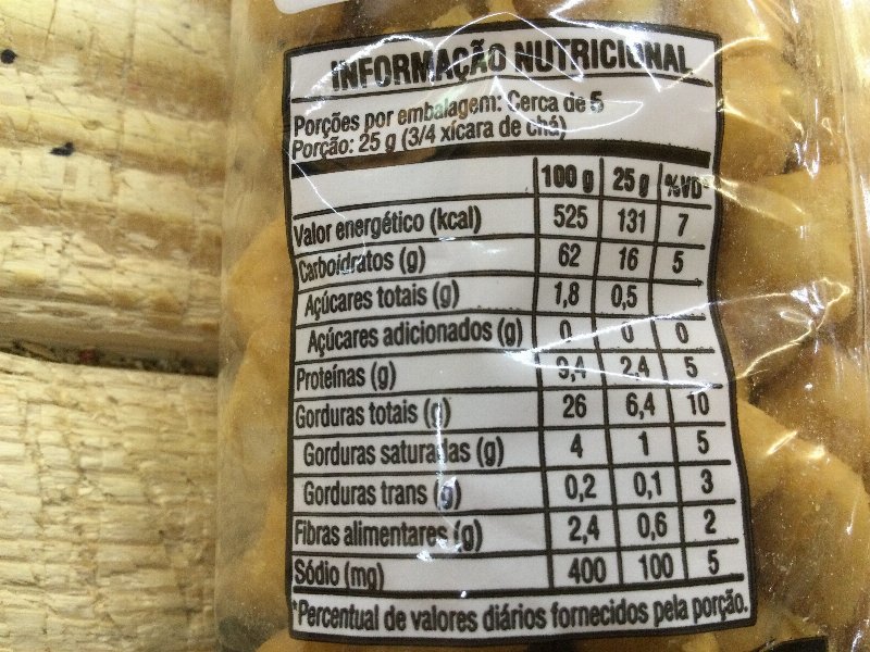 Foto da tabela nutricional