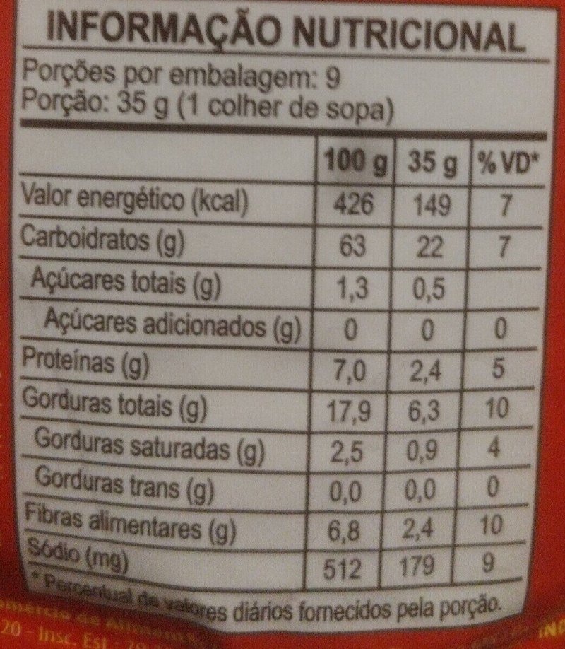 Foto da tabela nutricional