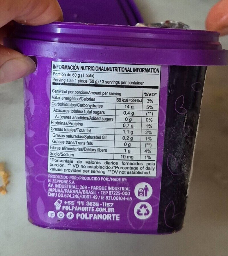 Foto da tabela nutricional