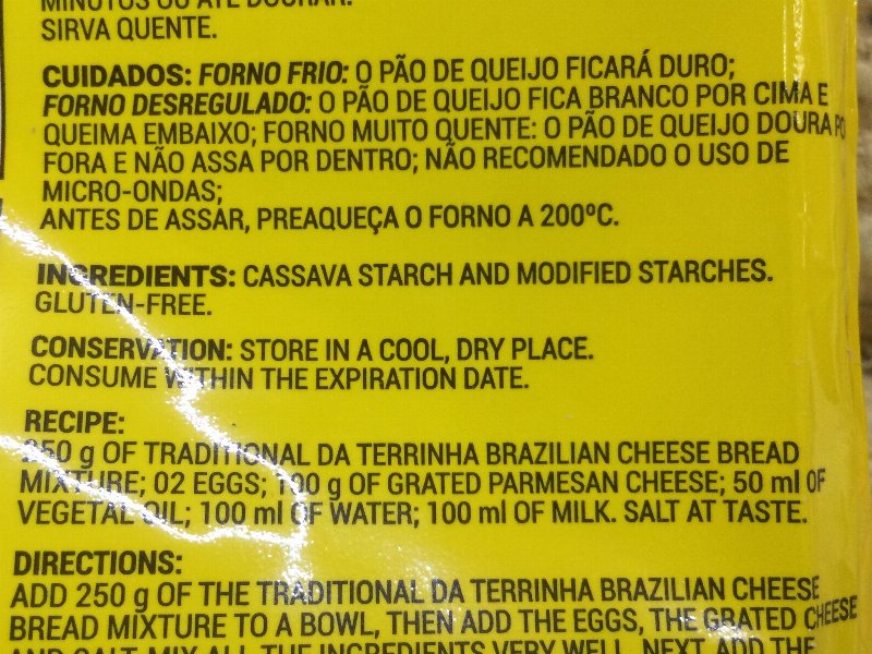 Foto da lista de ingredientes