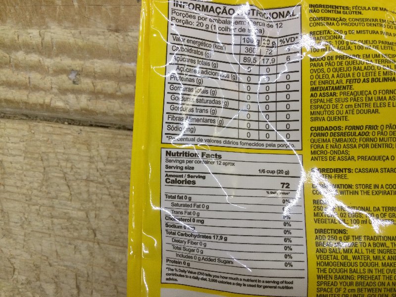 Foto da tabela nutricional