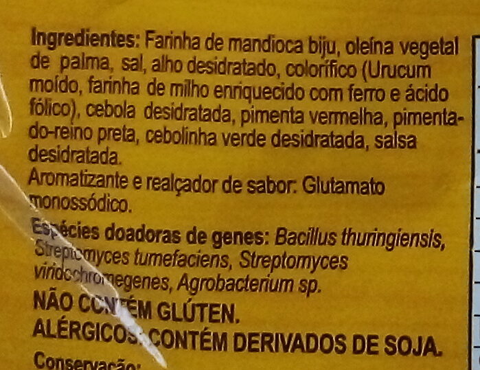 Foto da lista de ingredientes