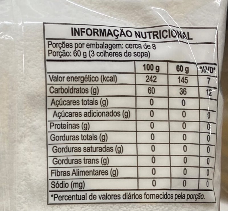 Foto da tabela nutricional