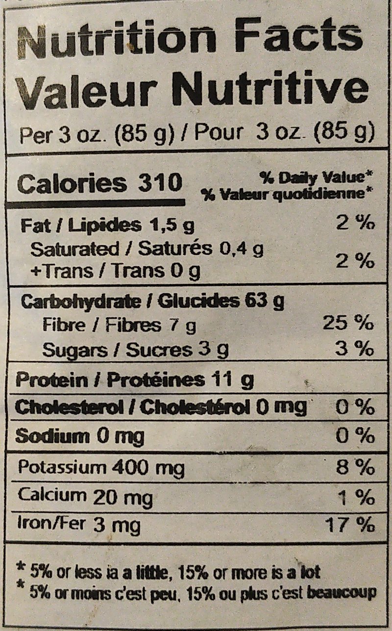 Foto da tabela nutricional