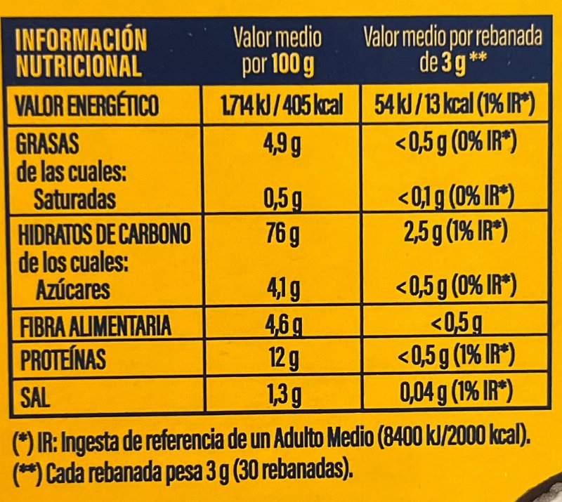 Foto da tabela nutricional