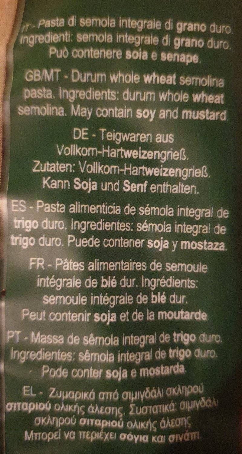 Foto da lista de ingredientes
