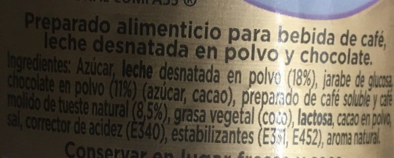 Foto da lista de ingredientes