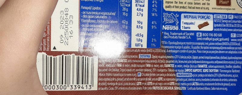 Foto da lista de ingredientes