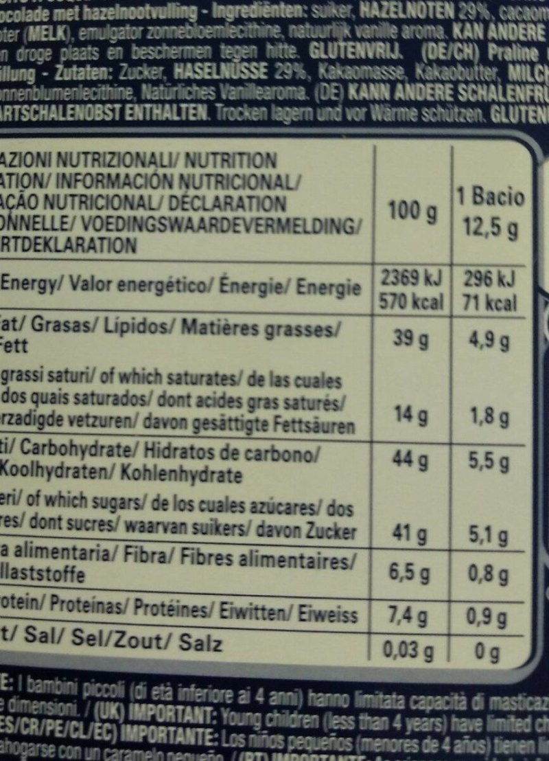 Foto da tabela nutricional