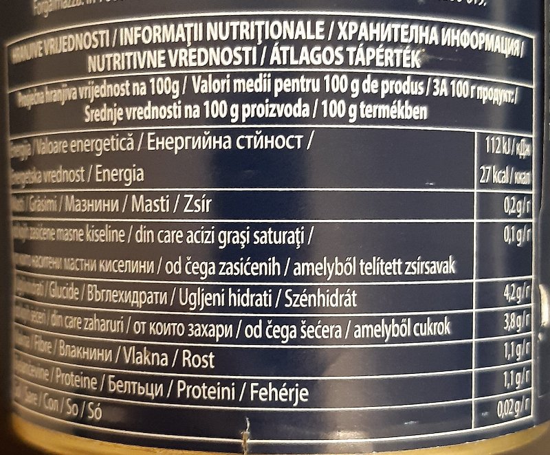 Foto da tabela nutricional