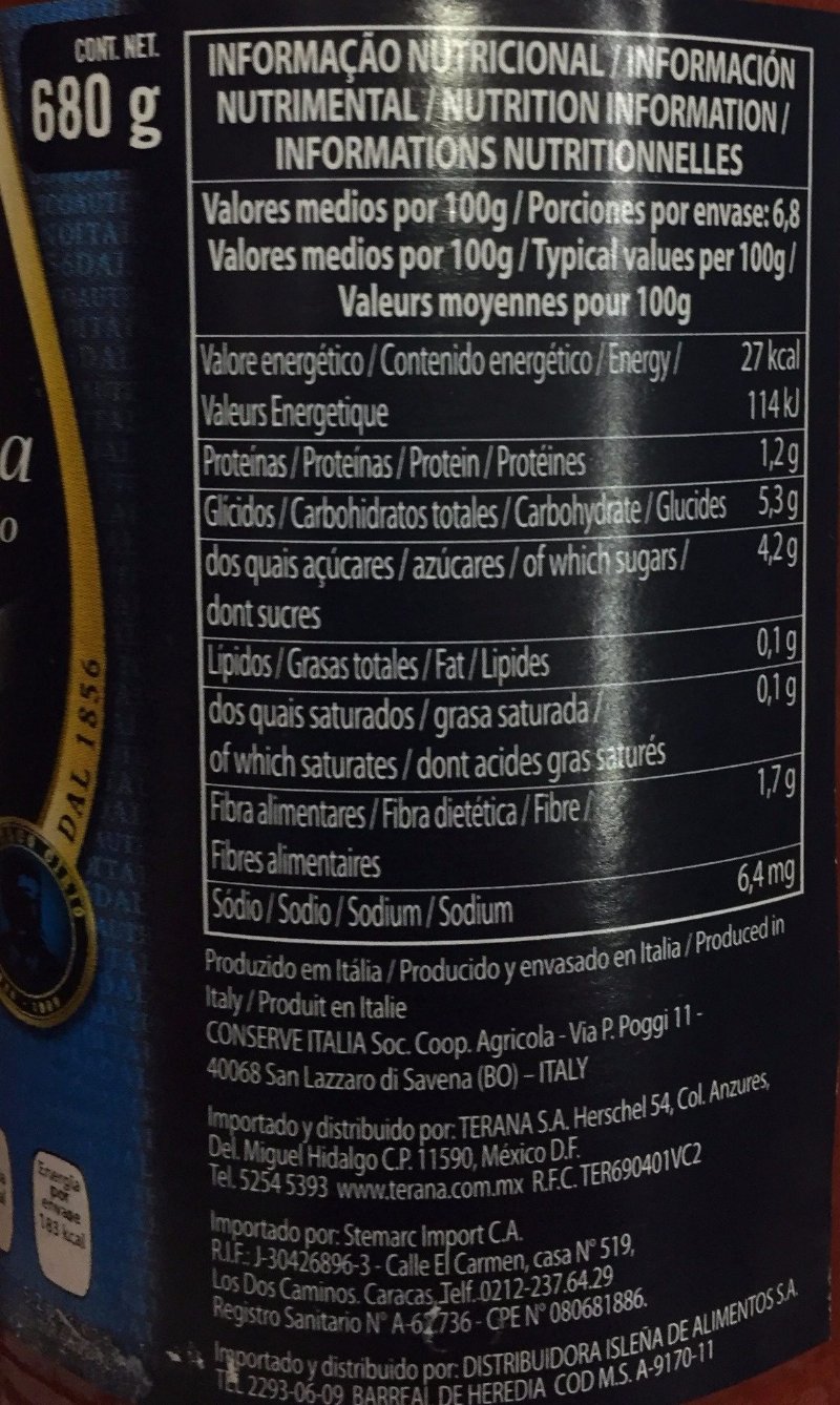 Foto da tabela nutricional