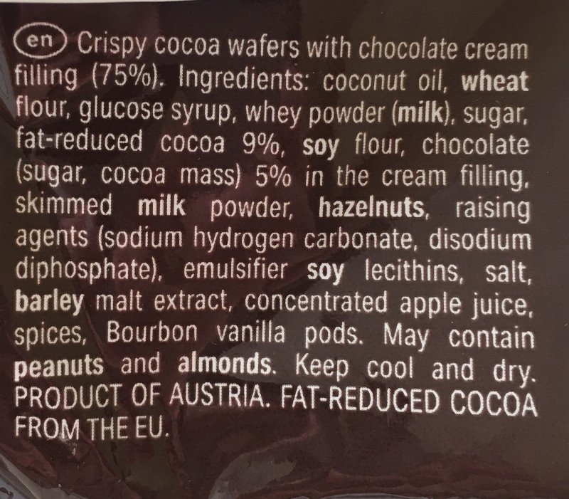 Foto da lista de ingredientes