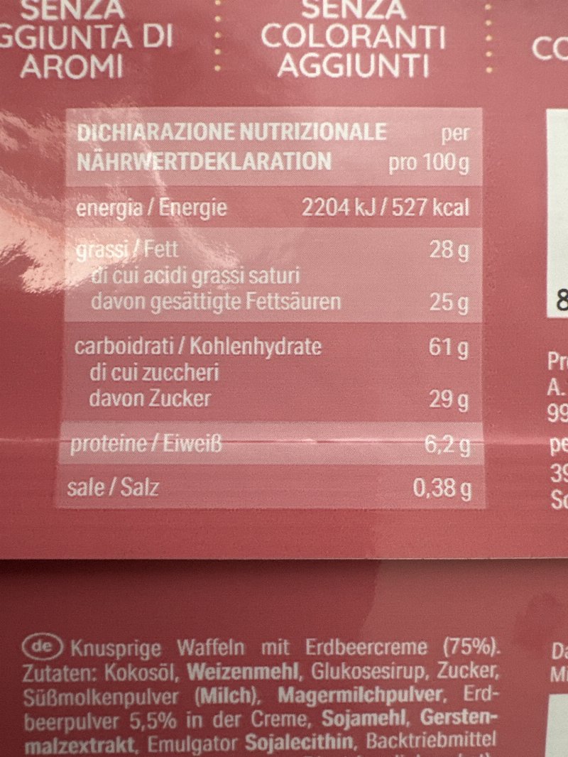Foto da tabela nutricional