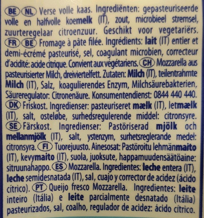 Foto da lista de ingredientes