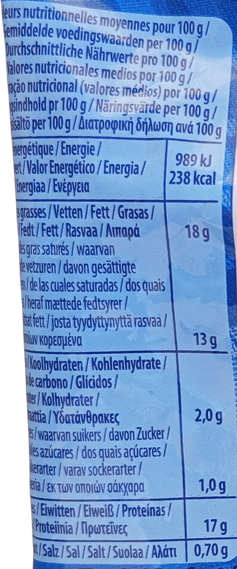 Foto da tabela nutricional