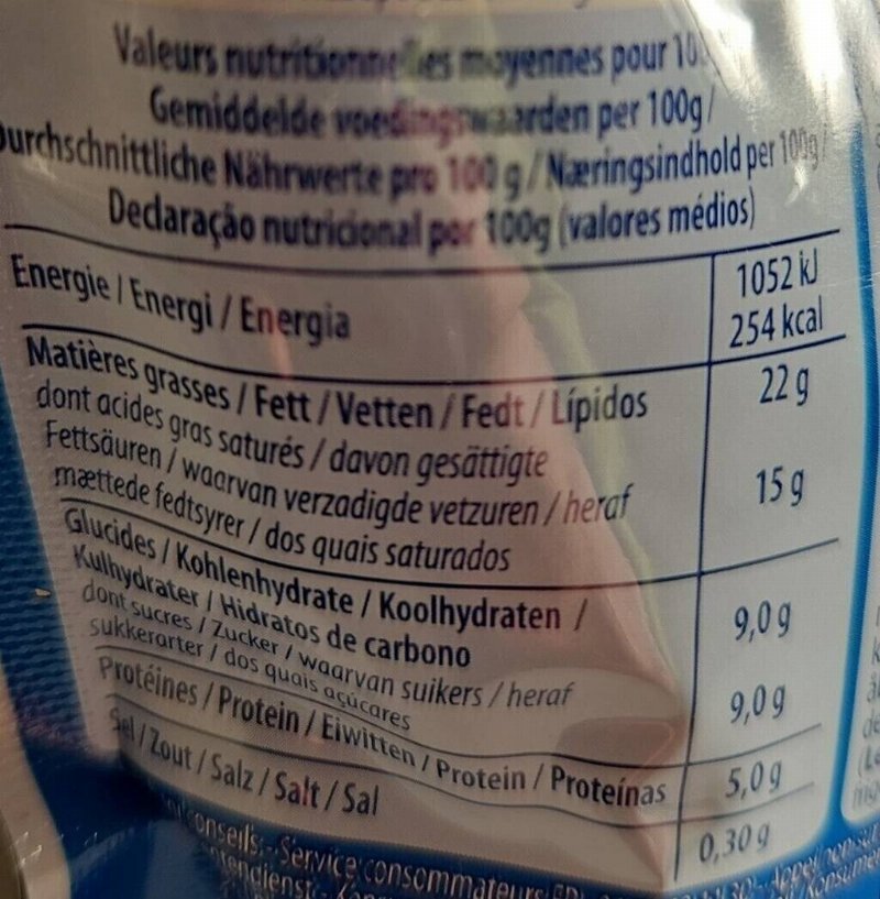 Foto da tabela nutricional