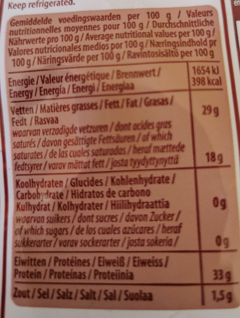 Foto da tabela nutricional