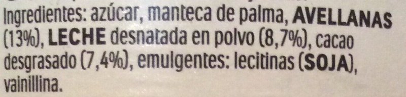 Foto da lista de ingredientes