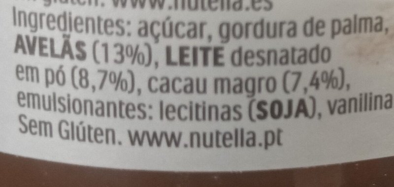 Foto da lista de ingredientes