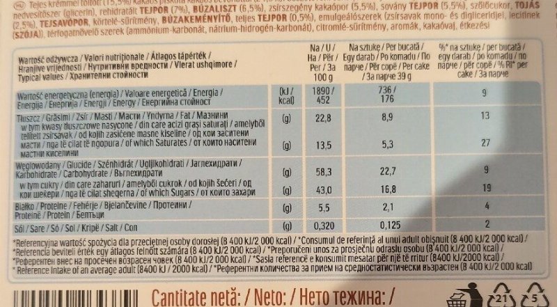 Foto da tabela nutricional