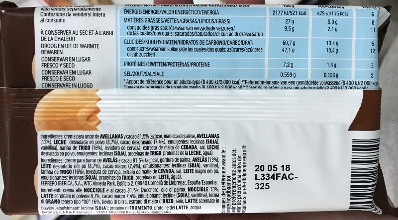 Foto da tabela nutricional