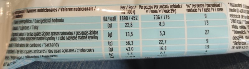 Foto da tabela nutricional