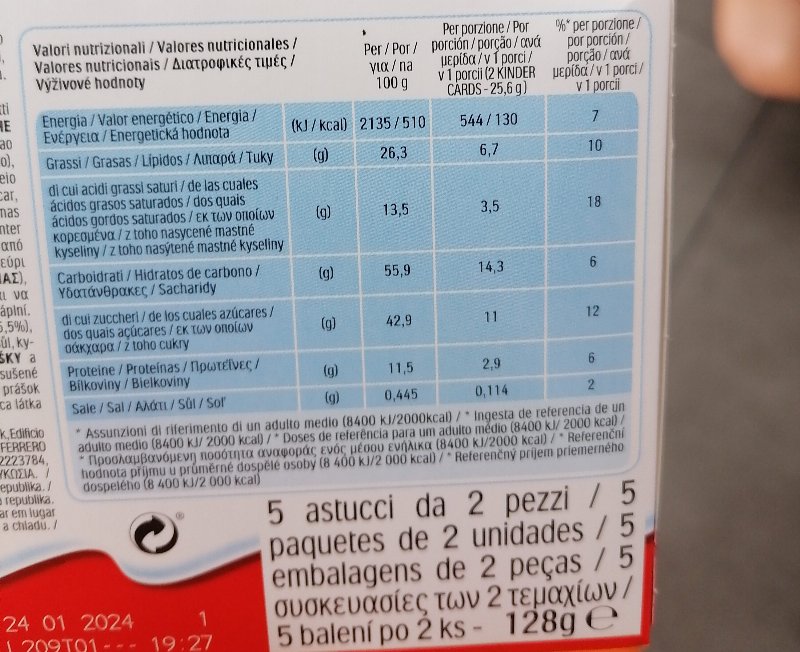 Foto da tabela nutricional