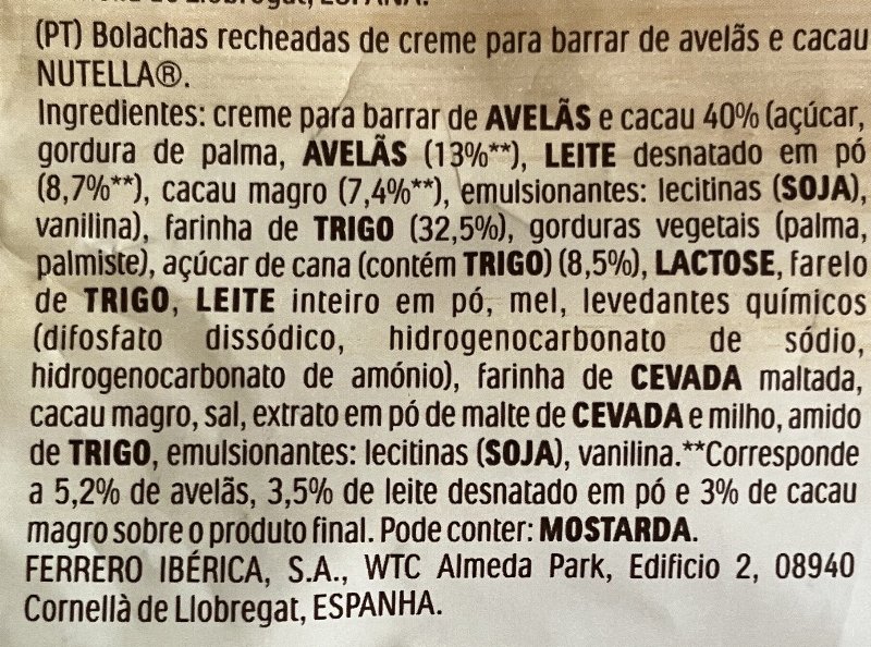 Foto da lista de ingredientes