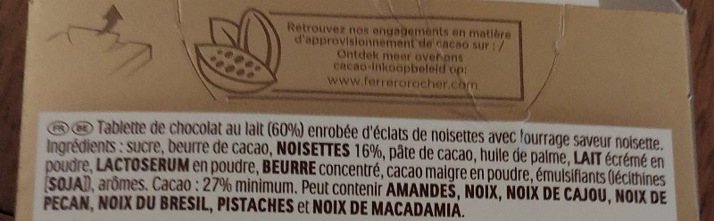 Foto da lista de ingredientes
