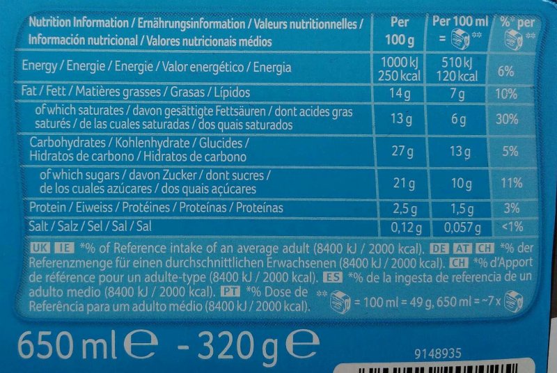 Foto da tabela nutricional