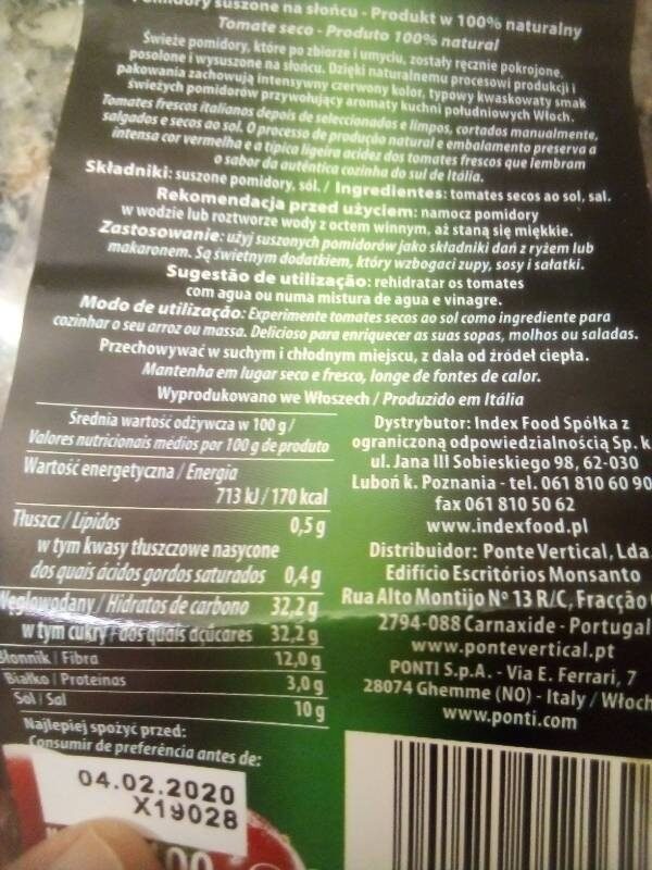 Foto da lista de ingredientes