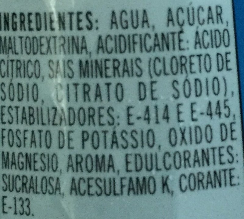 Foto da lista de ingredientes