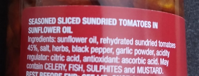 Foto da lista de ingredientes