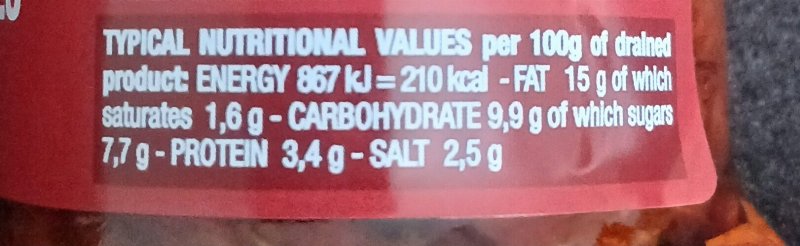 Foto da tabela nutricional